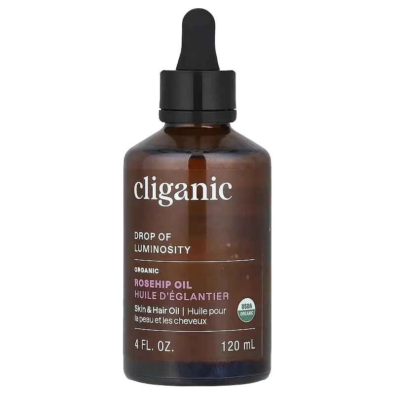 Cliganic Organic Rosehip Seed Oil for face, hair and body, 100% pure cold-pressed