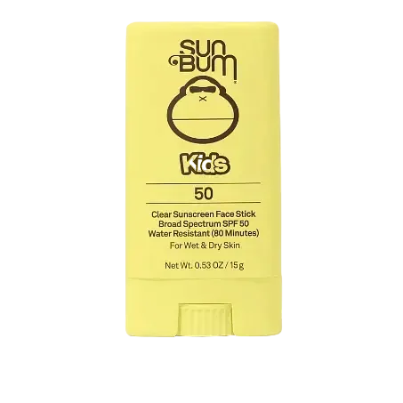 Sun Bum Kids SPF 50 Clear Sunscreen Face Stick for broad spectrum UV protection on wet or dry skin