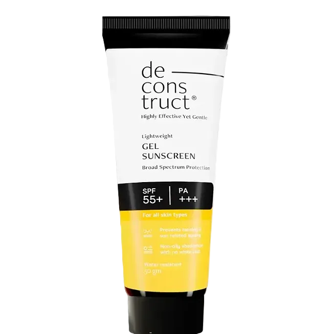 Deconstruct Gel Sunscreen SPF 55+ PA+++ lightweight water-resistant formula for oily skin