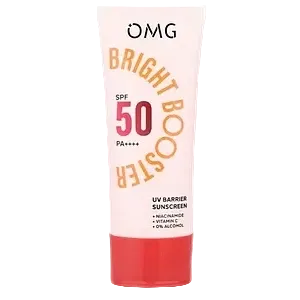 OMG Beauty Bright Booster UV Barrier Sunscreen SPF 50 with Niacinamide and Vitamin C for brightening