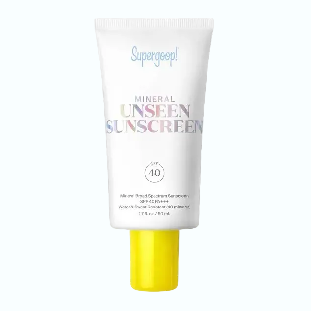 Supergoop! Mineral Unseen Sunscreen SPF 40 with zinc oxide for sensitive skin broad-spectrum UV protection