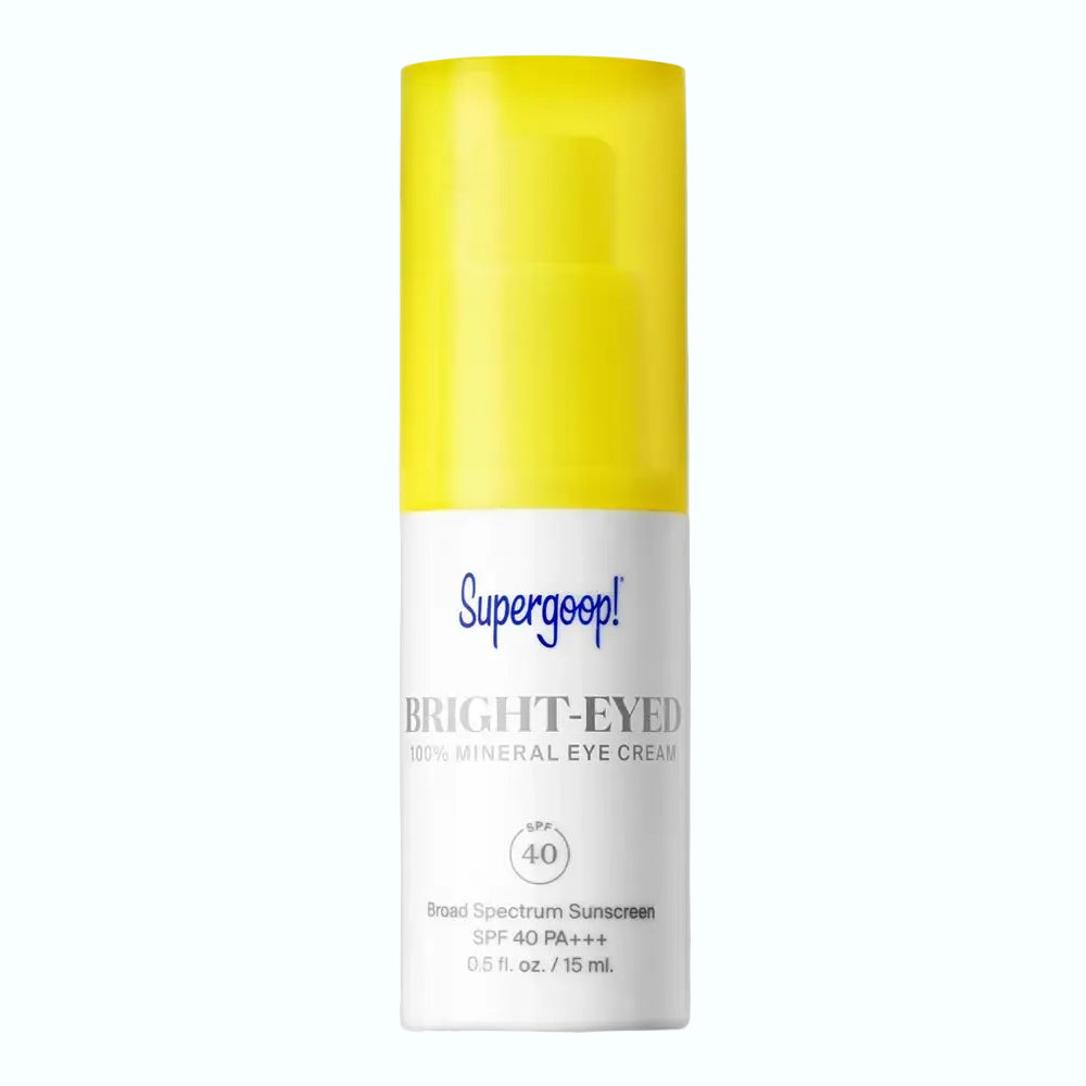 Supergoop! Bright-Eyed 100% Mineral Eye Cream SPF 40 for sun protection and brightening tired eyes with caffeine