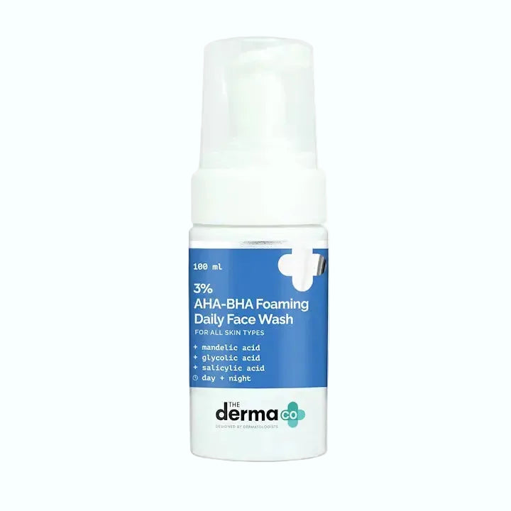 The Derma Co 3% AHA+BHA Foaming Daily Face Wash with mandelic acid and salicylic acid for acne-prone skin