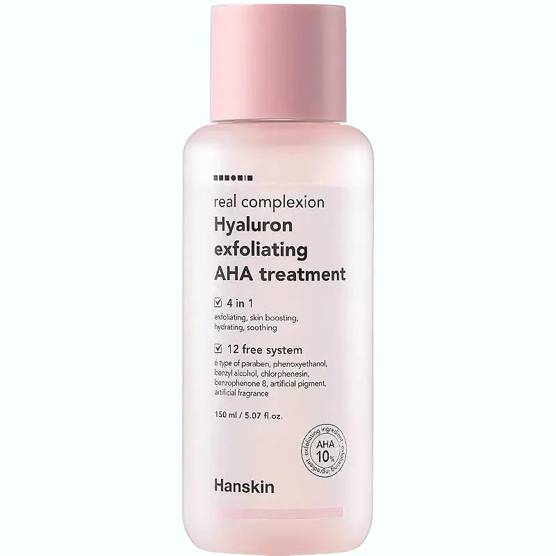 Hanskin Hyaluron Exfoliating AHA Treatment toner with glycolic acid for smooth, radiant glass skin