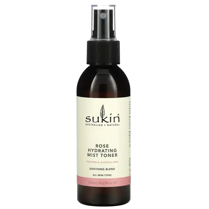 Sukin Rose Hydrating Mist Toner alcohol-free rosewater spray for soothing and refreshing tired skin