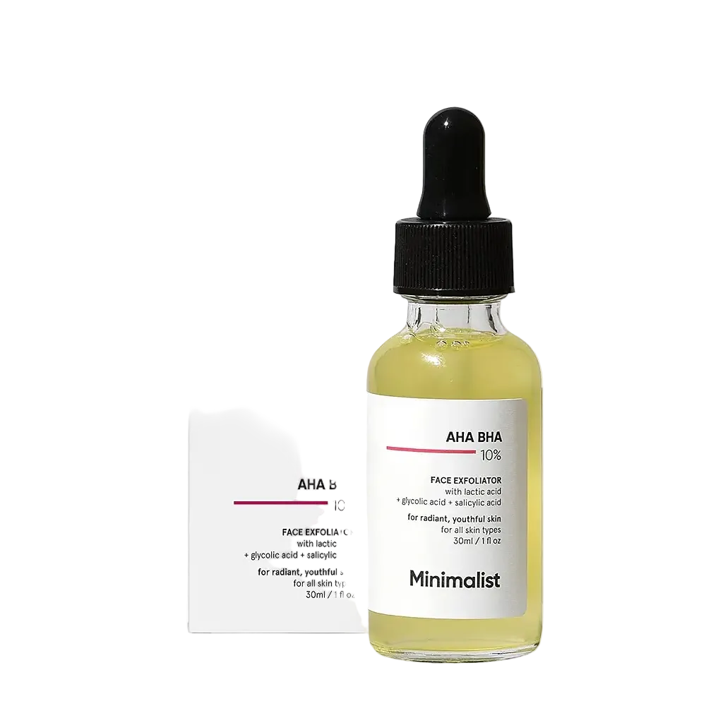 Minimalist AHA BHA 10% Exfoliating Serum for even skin tone, texture, and acne scars