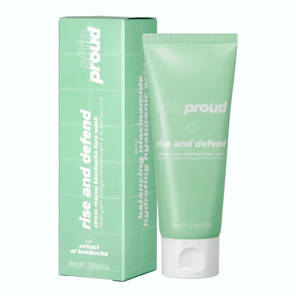 Skin Proud Rise and Defend gel-to-water face wash with kombucha and niacinamide for balanced hydrated skin