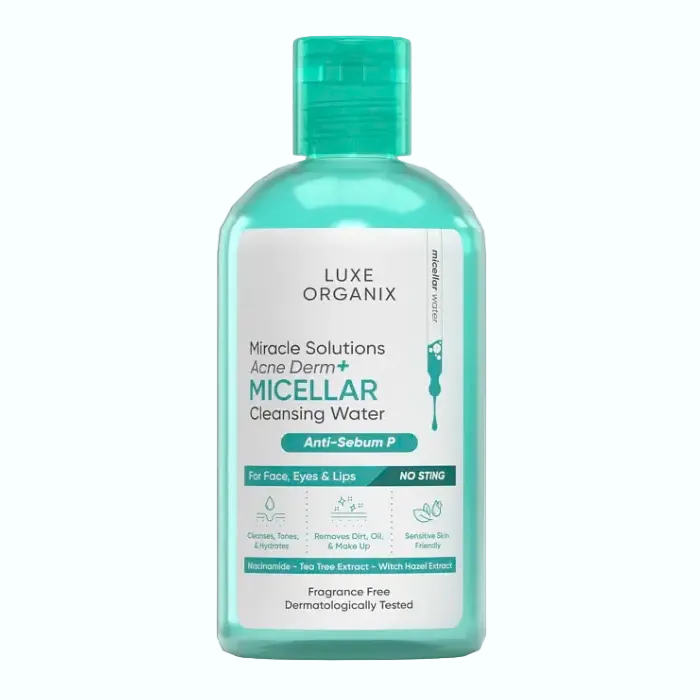 Luxe Organix Miracle Solutions Acne Derm+ Micellar Water for acne-prone skin with niacinamide and tea tree