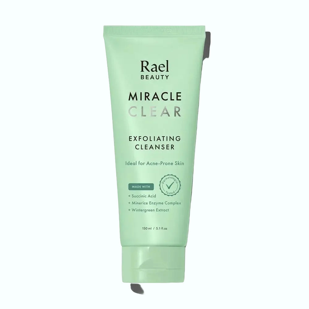 Rael Miracle Clear Exfoliating Cleanser with succinic acid for gentle exfoliation and acne-prone skin