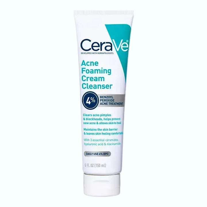 CeraVe Acne Foaming Cream Cleanser with benzoyl peroxide and ceramides for oily acne-prone skin