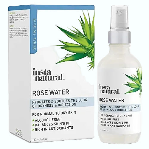 InstaNatural Rose Water organic facial toner with Rosa Damascena for hydration and soothing sensitive skin