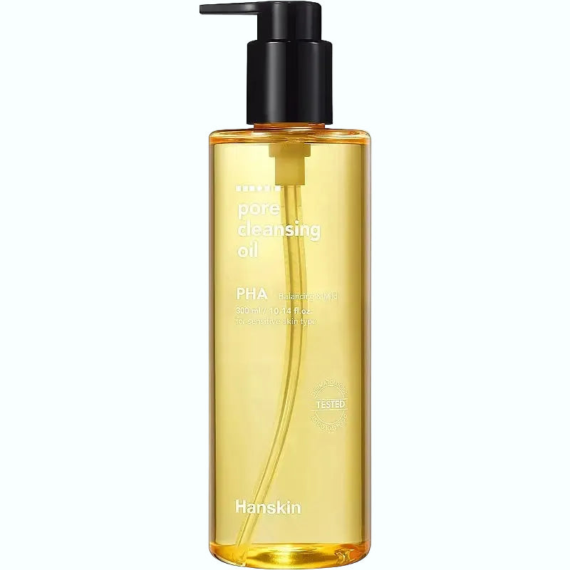 Hanskin Pore Cleansing Oil PHA for gentle exfoliation and makeup removal on sensitive skin