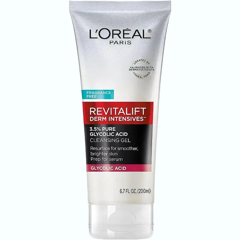 L'Oreal Paris Revitalift Glycolic Acid Cleansing Gel for exfoliation and brightening