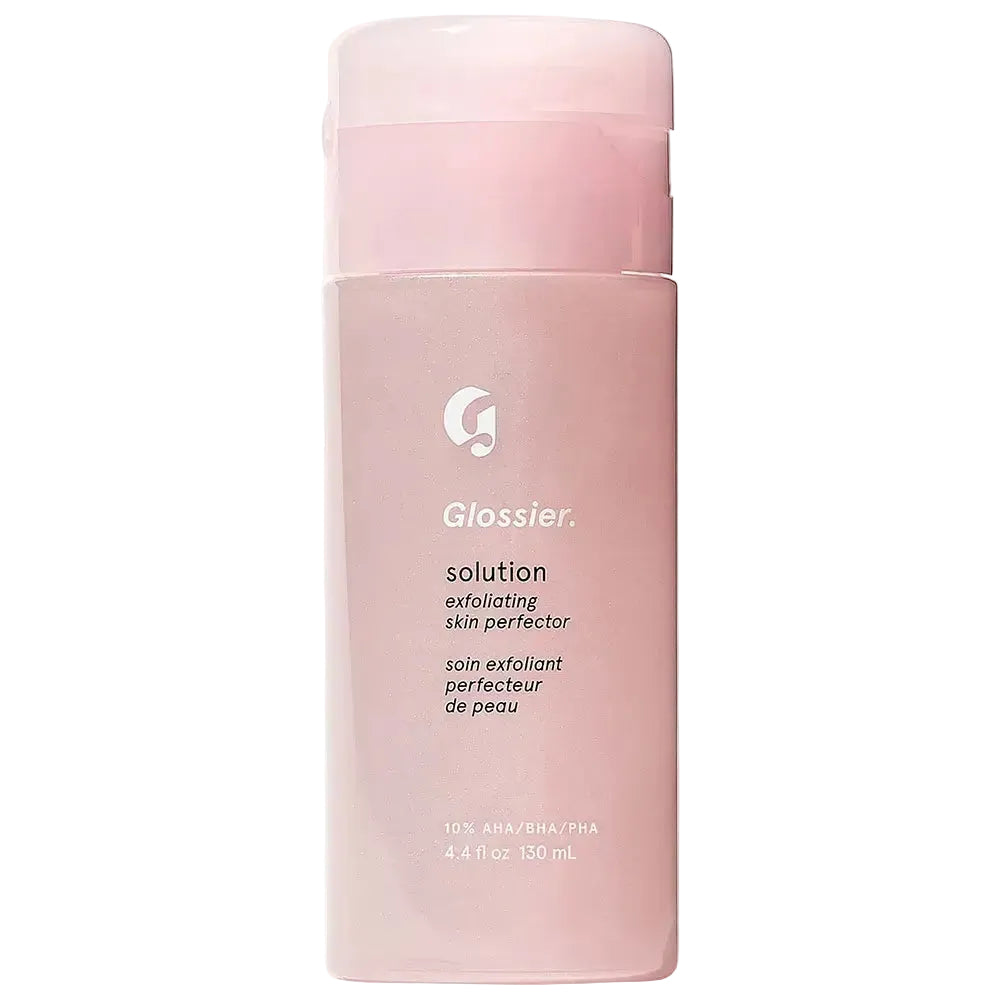 Glossier Solution Exfoliating Skin Perfector with AHA BHA PHA for acne and texture