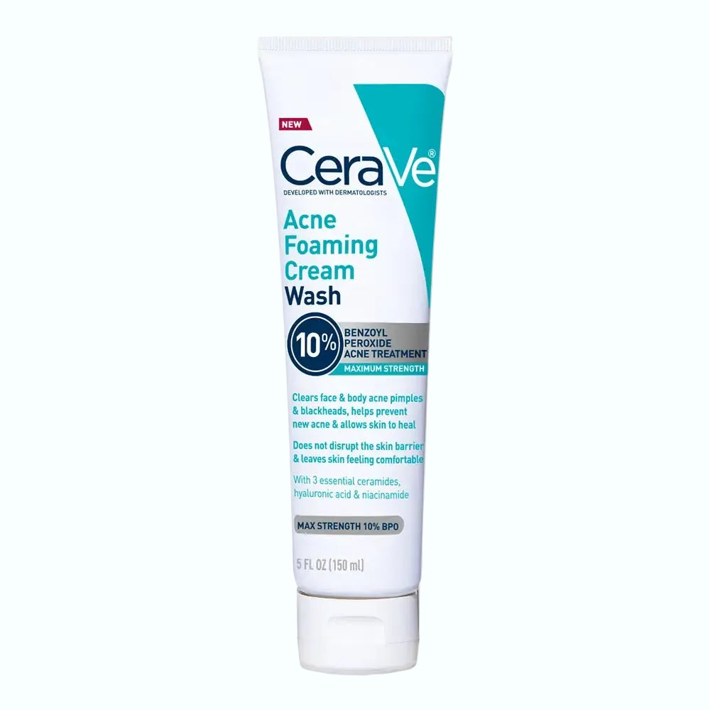 CeraVe Acne Foaming Cream Wash with benzoyl peroxide for acne-prone skin and blemish control