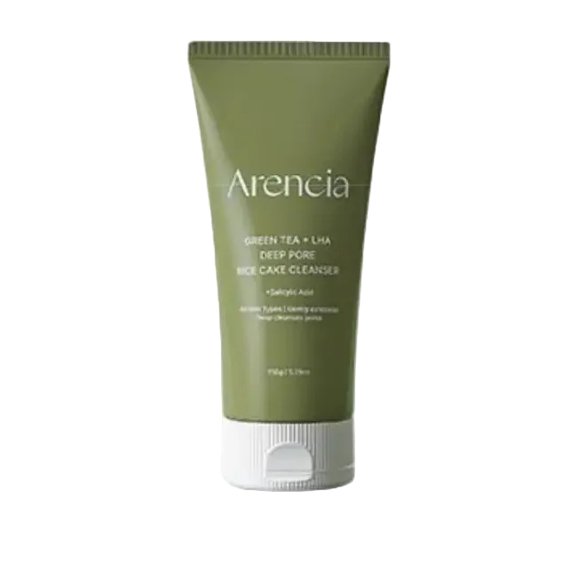 Arencia Green Tea + LHA Deep Pore Rice Cake Cleanser for pore cleansing and gentle exfoliation