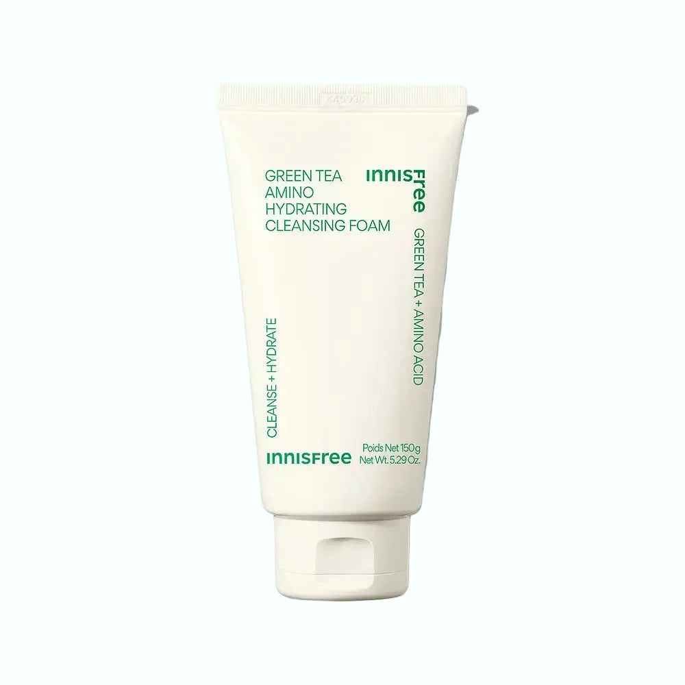 innisfree Green Tea Amino Hydrating Cleansing Foam for gentle cleansing and hydration