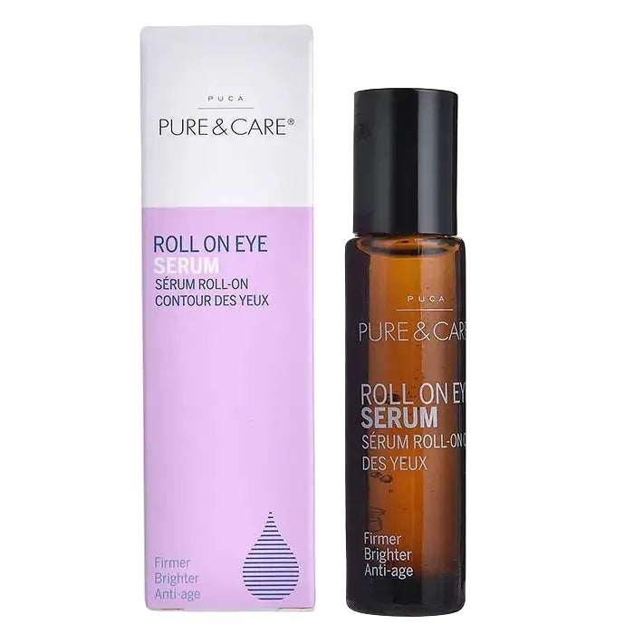 Puca Pure & Care Eye Roll On serum for dark circles, puffiness, and fine lines with peptides and snail mucin