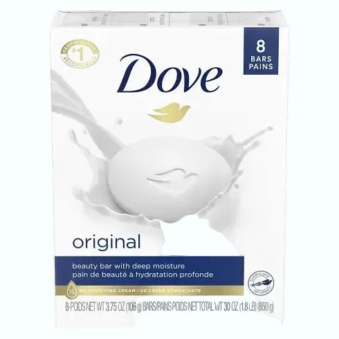 Dove Original Beauty Bar with 1/4 moisturizing cream for gentle cleansing and soft skin