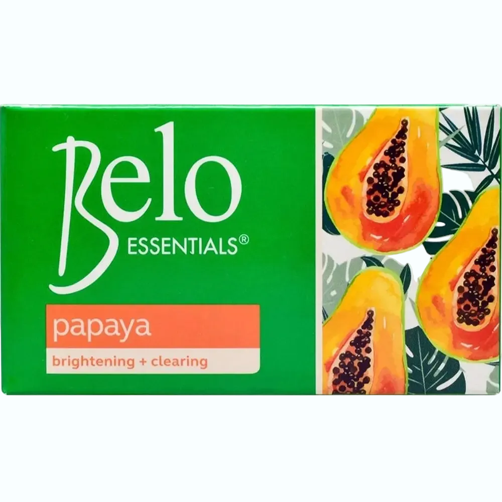 Belo Essentials Papaya Soap brightening and clearing bar for face and body with natural papaya enzymes
