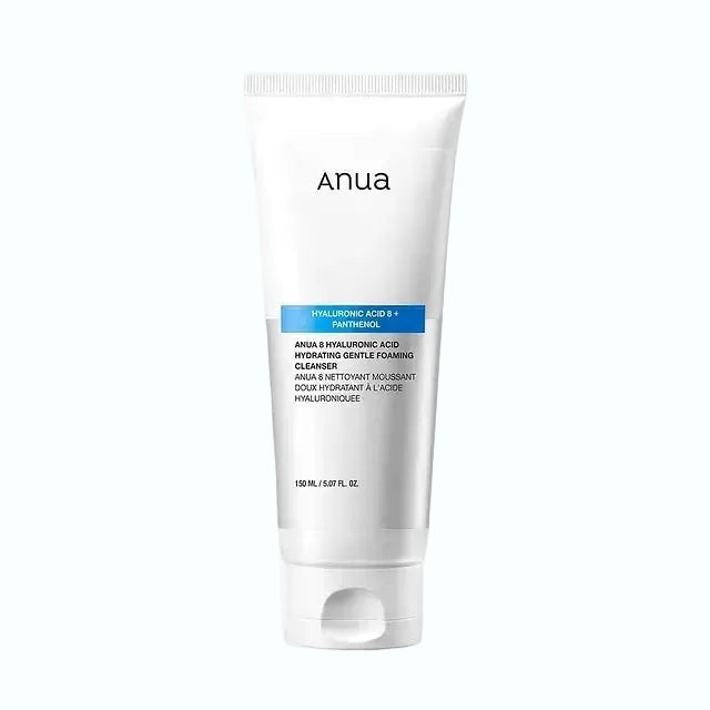 Anua 8 Hyaluronic Acid Hydrating Gentle Foaming Cleanser with hyaluronic acid and zinc for hydrating acne-prone skin