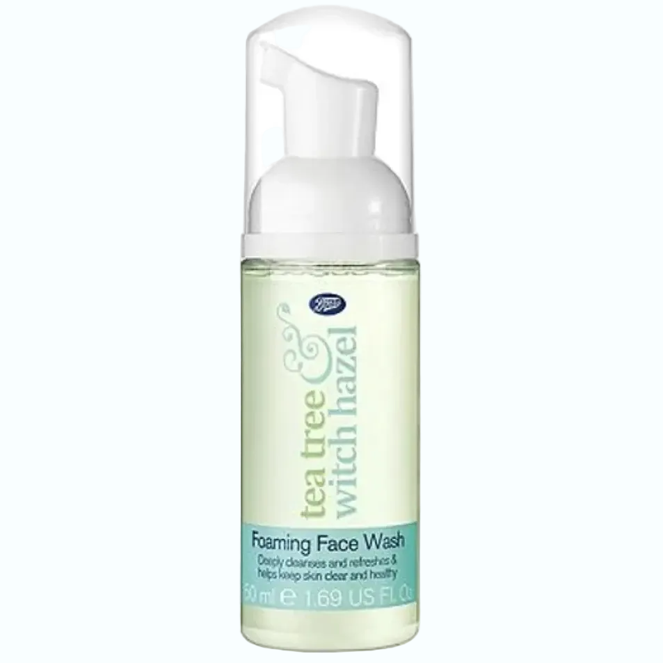 Boots Tea Tree & Witch Hazel Foaming Face Wash for deep cleansing oily and acne-prone skin