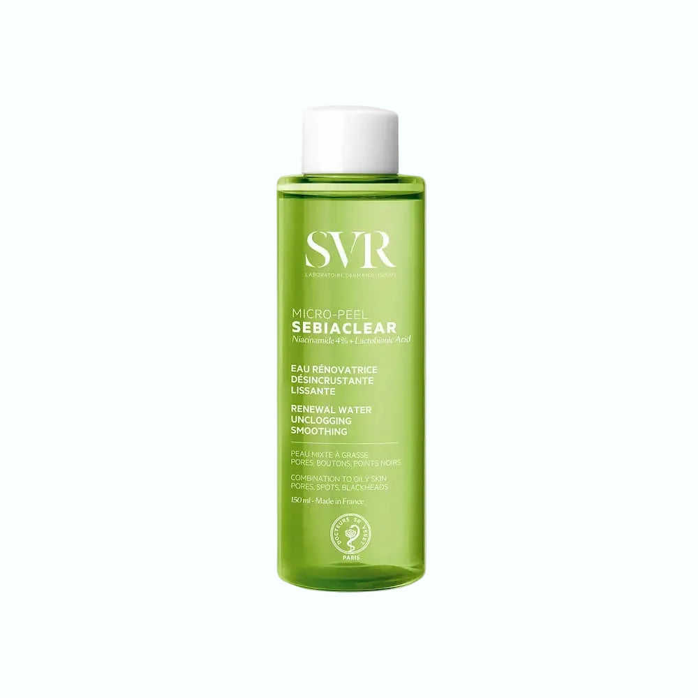 SVR Sebiaclear Micro-Peel exfoliating toner for acne-prone and oily skin with AHA BHA