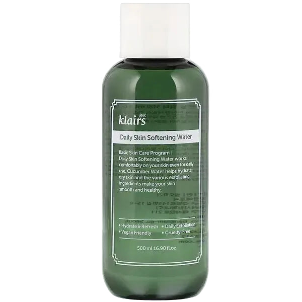 Dear, Klairs Daily Skin Softening Water gentle exfoliating cucumber toner for hydration and smoother skin