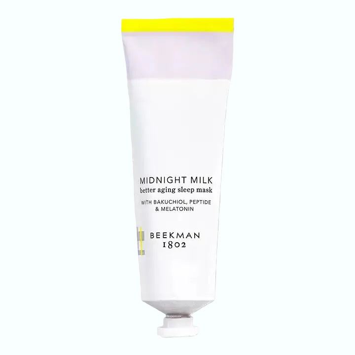 Beekman 1802 Midnight Milk Better Aging Sleep Mask for overnight firming and hydration with peptides and bakuchiol