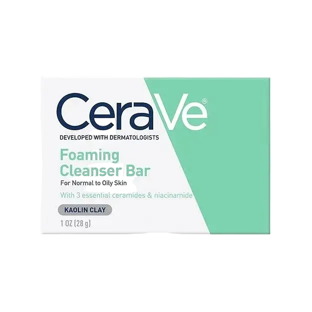 CeraVe Foaming Cleanser Bar for normal to oily skin with ceramides, kaolin clay and niacinamide