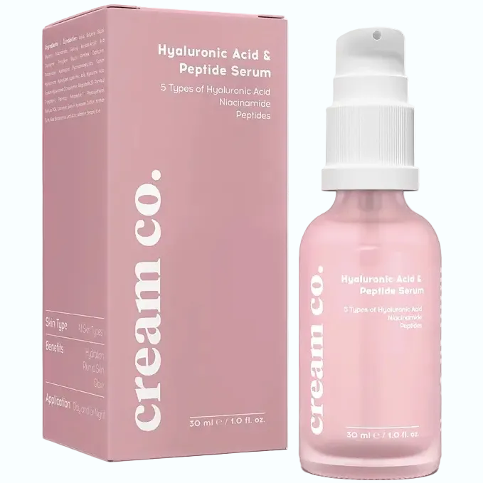 Cream Co. Hyaluronic Acid & Peptide Serum for hydration and anti-aging with 5 types of hyaluronic acid