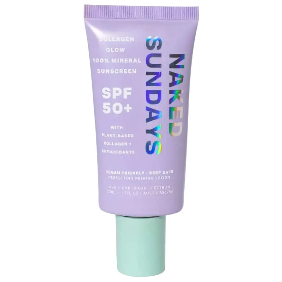 Naked Sundays Collagen Glow 100% Mineral Sunscreen SPF 50+ primer for hydration and UV protection