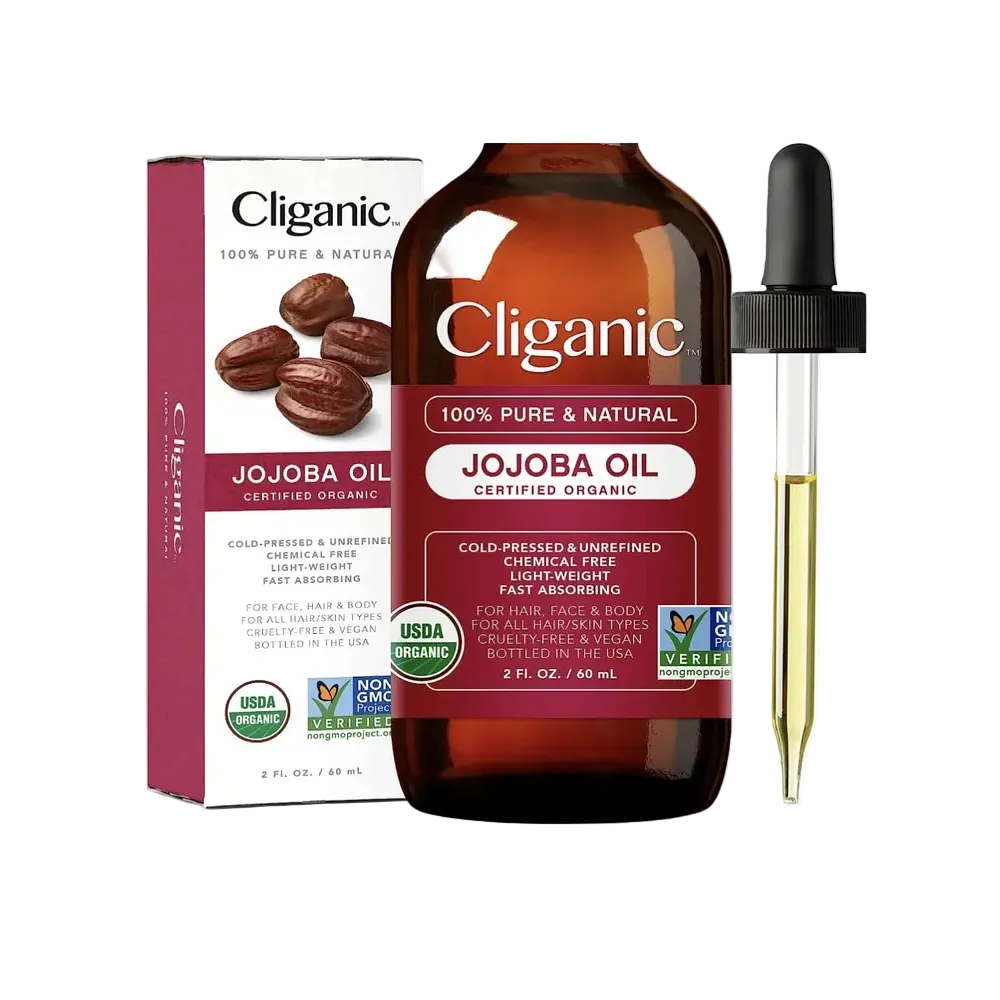 Cliganic Jojoba Oil 100% pure organic moisturizing oil for face, hair, and body