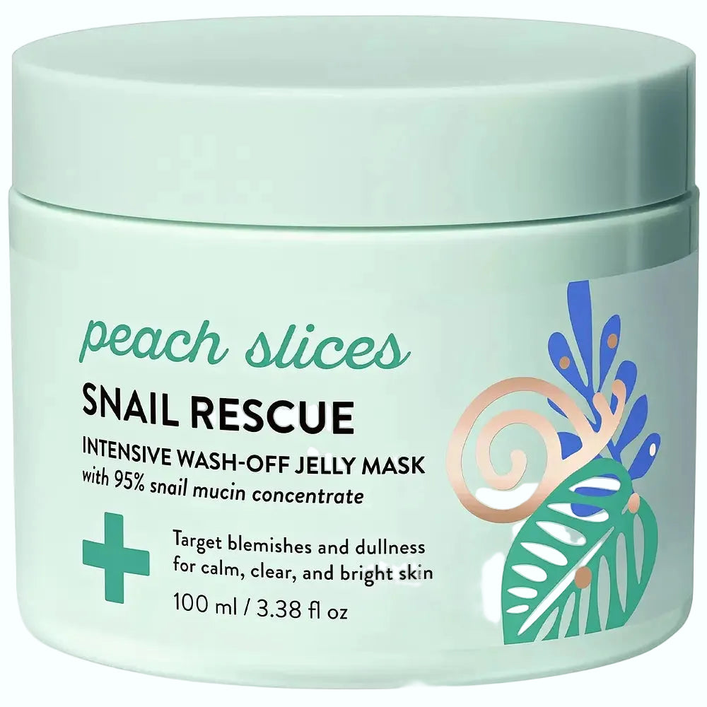 Peach Slices Snail Rescue Intensive Wash-Off Mask with 95% snail mucin for hydration and skin repair