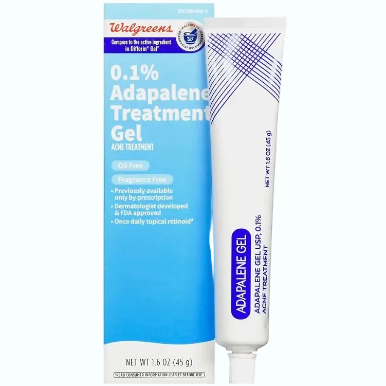 Walgreens 0.1% Adapalene Treatment Gel for acne treatment and prevention, fragrance-free retinoid formula