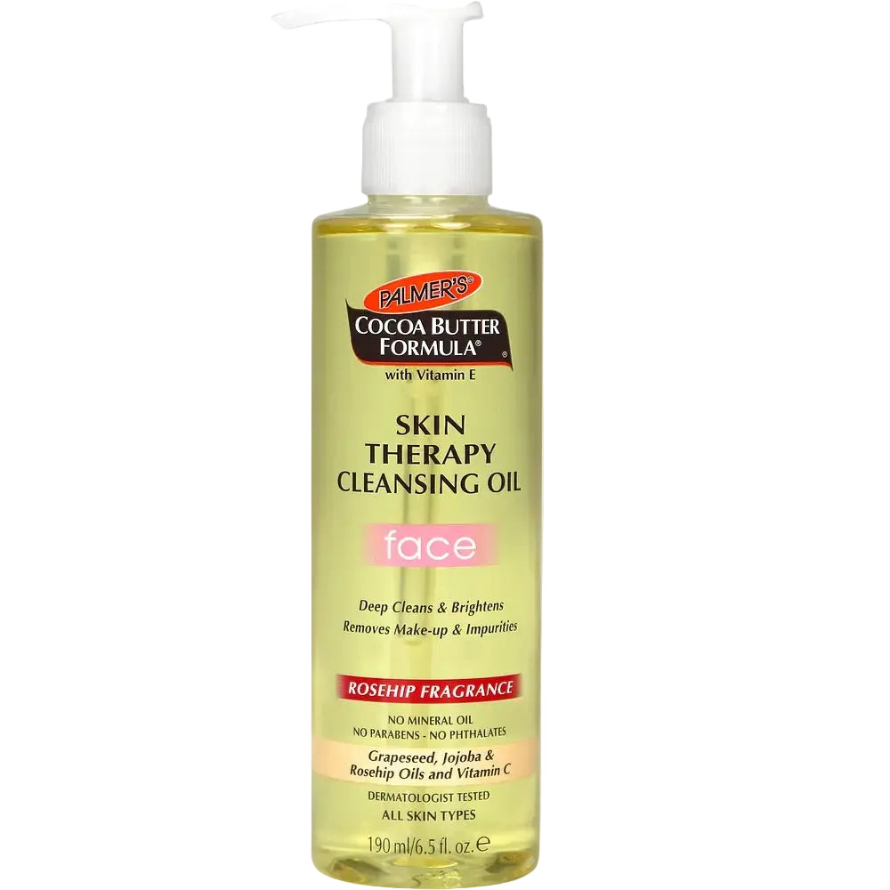Palmer's Cocoa Butter Skin Therapy Cleansing Oil with Rosehip for gentle makeup removal and brightening