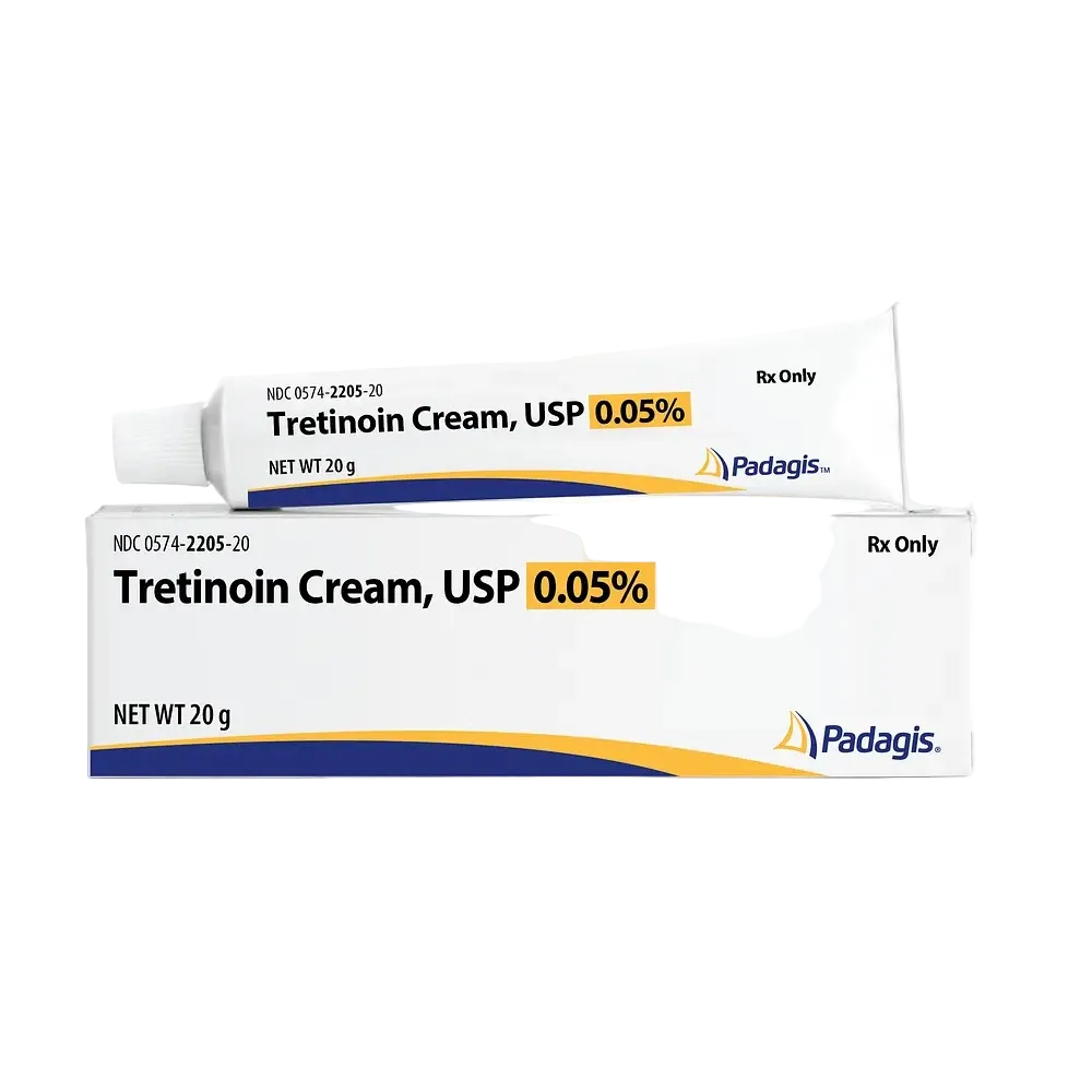 Padagis Tretinoin Cream USP 0.05% prescription retinoid for acne, anti-aging, and skin texture