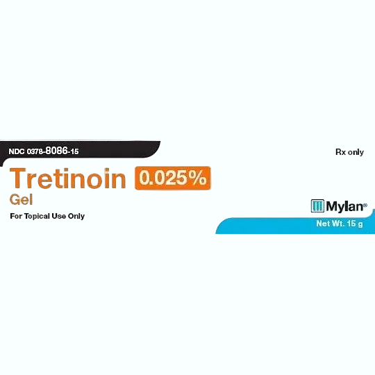 Mylan Tretinoin Gel 0.025% prescription retinoid for acne treatment and anti-aging