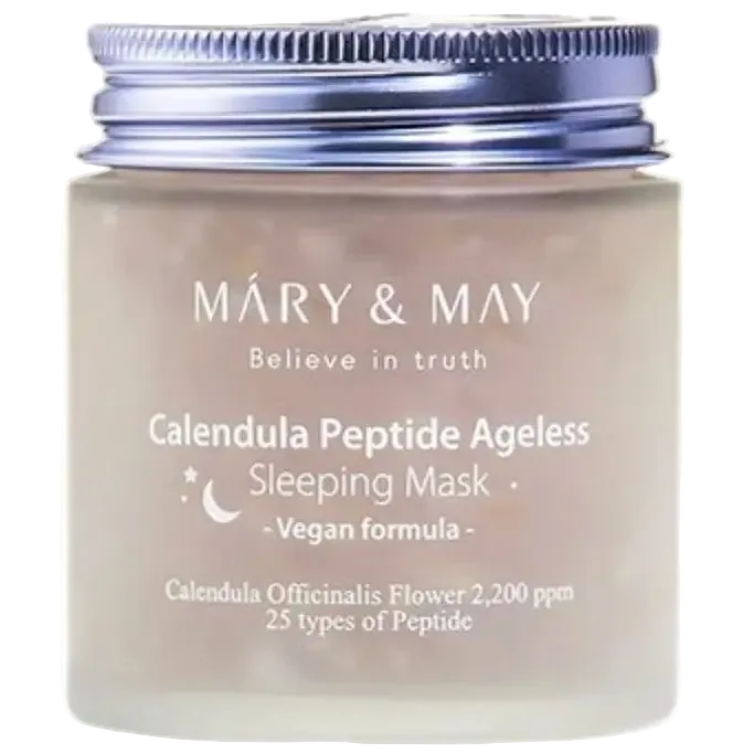 Mary & May Calendula Peptide Ageless Sleeping Mask for anti-aging hydration and overnight skin repair