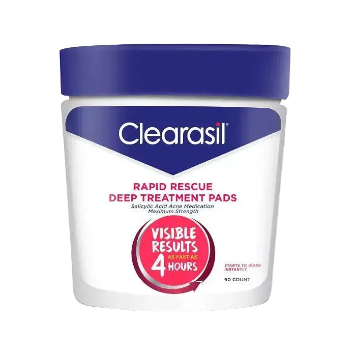 Clearasil Rapid Rescue Deep Treatment Pads with 2% salicylic acid for acne treatment and pore cleansing