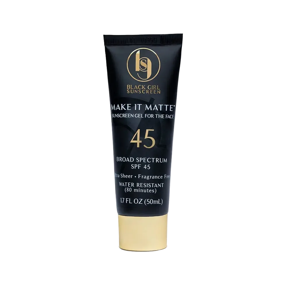 Black Girl Sunscreen Make It Matte SPF 45 mattifying gel sunscreen for oily skin and melanin-rich skin