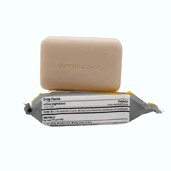 DermaHarmony 10% Sulfur Bar Soap for acne-prone skin and seborrheic dermatitis treatment