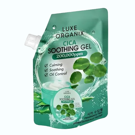 Luxe Organix Cica Soothing Gel with 200,000PPM centella asiatica for calming sensitive and irritated skin