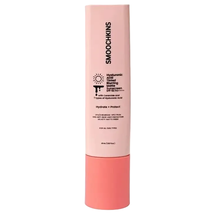Smoochkins Hyaluronic Acid Tinted Blurring Matte Sunscreen SPF 50 for hydration and oil control