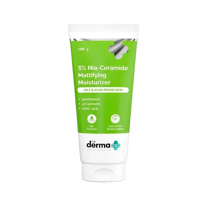 The Derma Co 5% Nia-Ceramide Mattifying Moisturizer for oily acne-prone skin with niacinamide and ceramides
