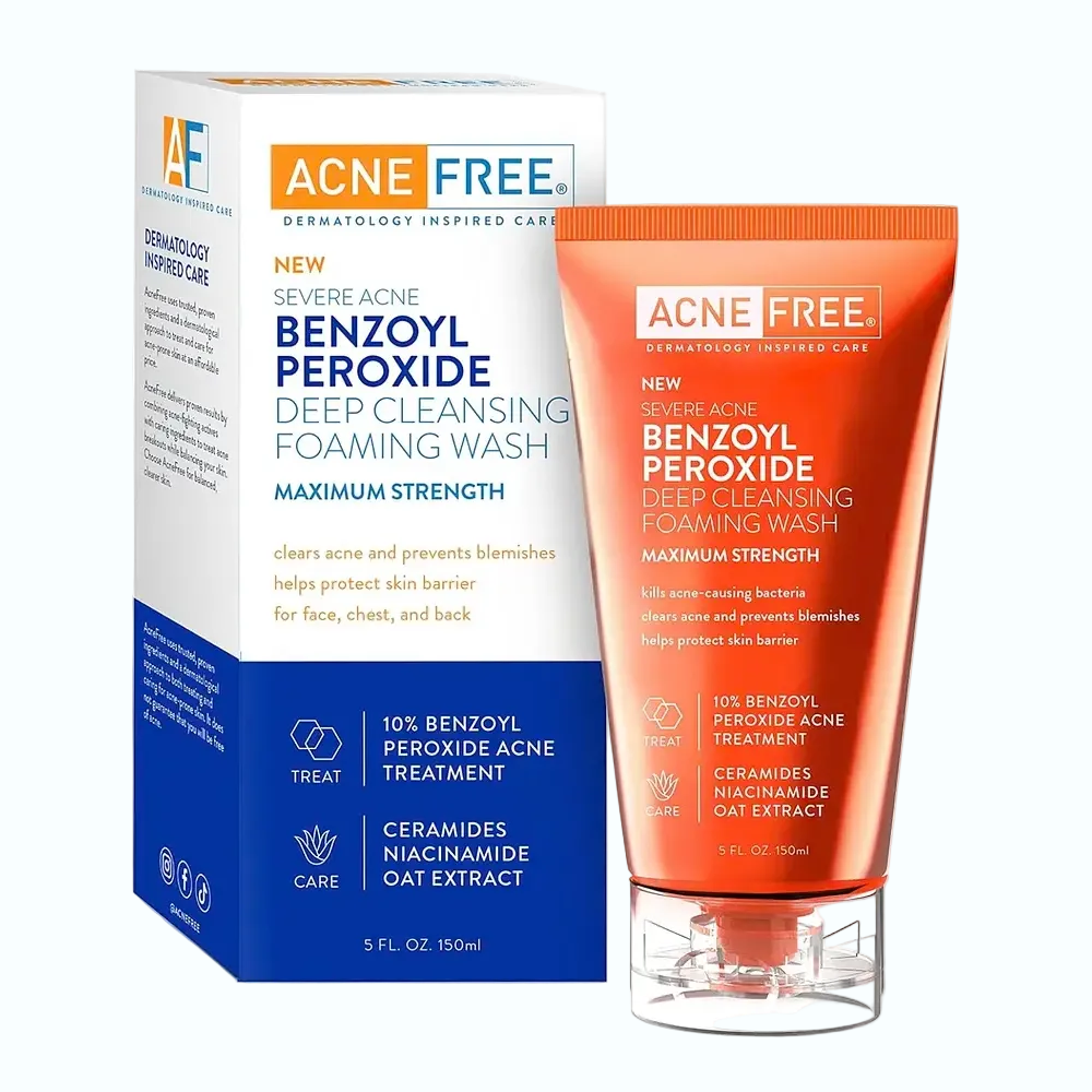 Acne Free Benzoyl Peroxide Deep Cleansing Foaming Wash with 10% benzoyl peroxide for severe acne treatment