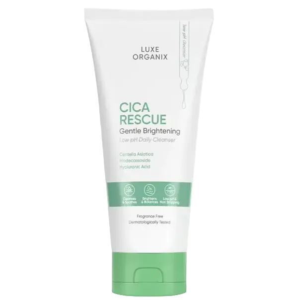 Luxe Organix Cica Rescue Gentle Brightening Cleanser for sensitive skin with low pH and centella asiatica