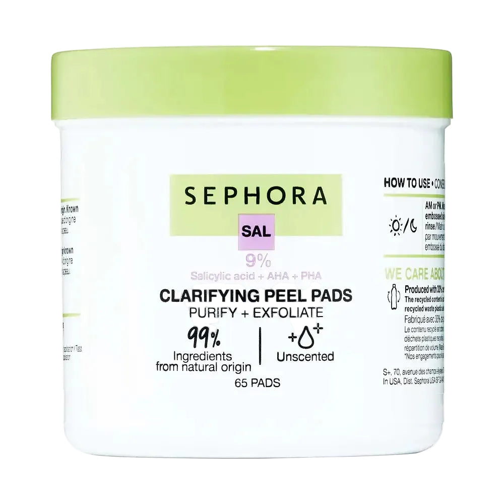 Sephora Collection Clarifying Peel Pads with Salicylic Acid for acne-prone skin exfoliation and blemish control
