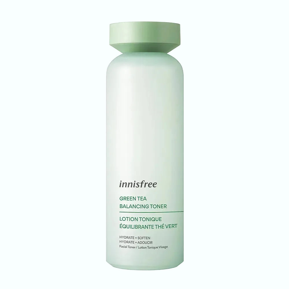 Innisfree Green Tea Balancing Toner for hydration and pH balance with organic Jeju green tea
