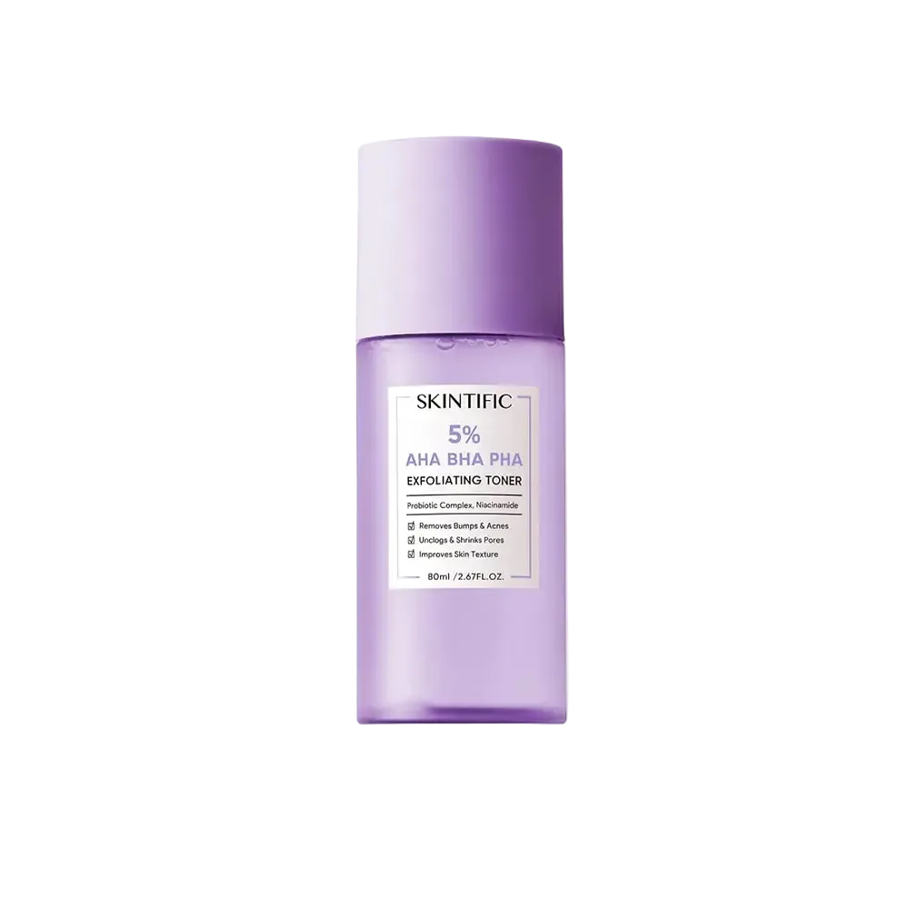 Skintific 5% AHA BHA PHA Exfoliating Toner for acne-prone skin and smoother texture